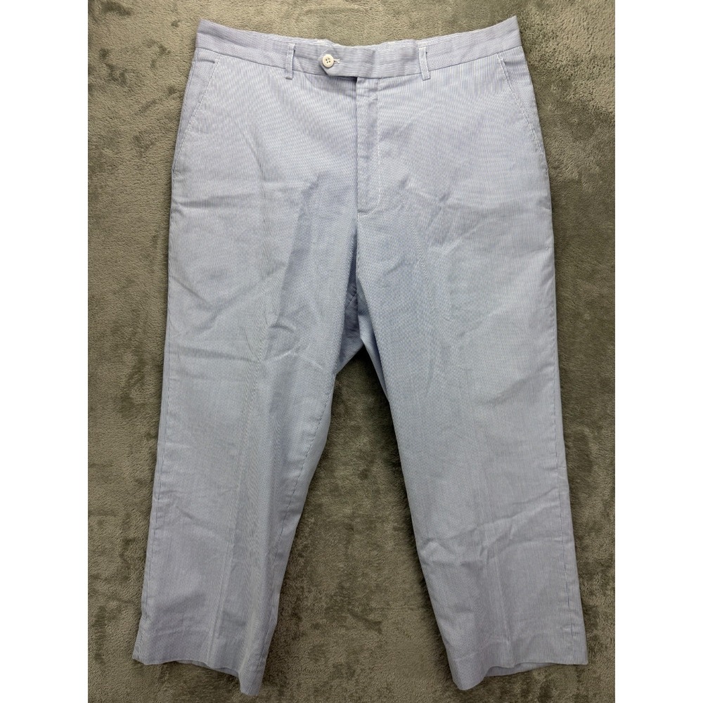 Alan Flusser Men's Seersucker Pants 36x32 (Real 36x25) Blue Striped Cotton Chino